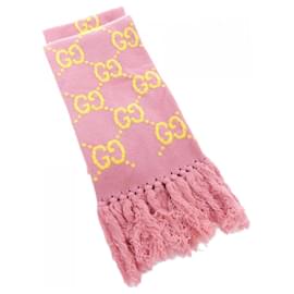Gucci Wool Stole Scarf in Pink and Yellow