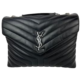 Sac à épaule Saint Laurent en cuir de veau Medium Loulou Matelasse Noir - Yves Saint Laurent
