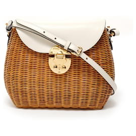 Borsa a tracolla in paglia marrone Miu Miu