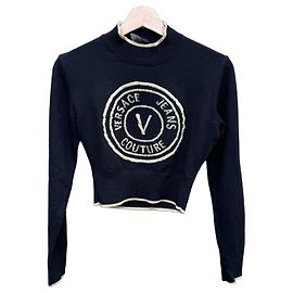 Kurzer Strickpullover in Schwarz Versace Jeans Couture