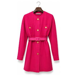 Vintage Givenchy Boutiques Paris Woll-Minikleid Fuchsia Pink mit Gürtel Hergestellt in Frankreich IT 42