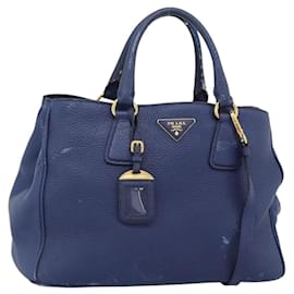 Borsa PRADA Vittero Dino Leather 2way Blu Oro Auth 188726