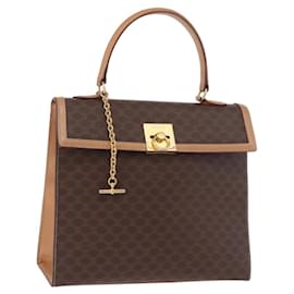 Céline Borsa CELINE Macadam Canvas PVC Pelle Marrone Oro Auth bs35662