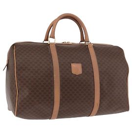 Céline CELINE Boston Tasche Macadam Canvas PVC Leder Braun Gold Auth fm5376