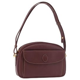 Borsa a tracolla CARTIER Must Line Pelle Bordeaux Oro Auth ka4870