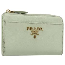 Monedero PRADA de piel Saffiano Verde Menta Oro Auth 187154
