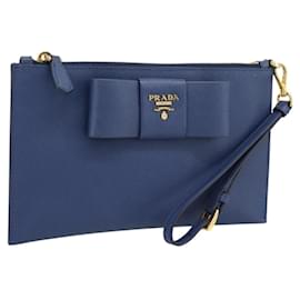 Bolso de mano PRADA Safiano Azul y Oro Auth BA13647V