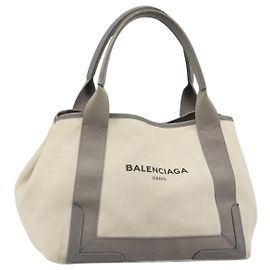 BALENCIAGA Borsa Tote Cabas S in tela e pelle blu navy bianco argento 339933 Auth 188368