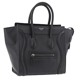 Borsa CELINE Luggage Micro Shopper in pelle nera con dettagli argento Autentica 188371SAM - Céline