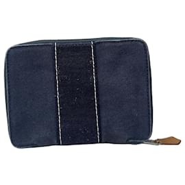 Hermès Vintage Hermes Canvas Reißverschluss-Geldbörse Navy Blau Silber