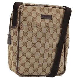 Borsa a Spalla GUCCI GG Canvas Beige Argento 122759 Auth 187751
