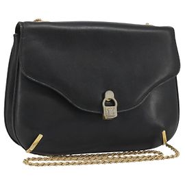 Céline Borsa a Spalla con Catena CELINE in Pelle Nera e Oro Auth 188237
