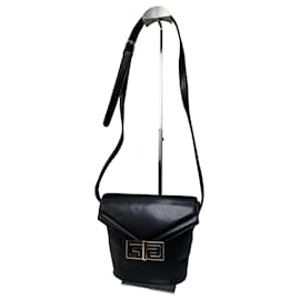 Borsa a tracolla in pelle con logo in rilievo Vintage Givenchy Nero Oro