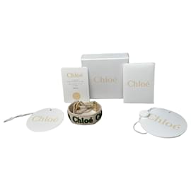 Vintage Chloé Logo Baumwollarmband Creme Grün Gold