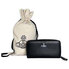 Portafoglio con zip in pelle vintage Vivienne Westwood nero argento