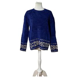 Maglione Vintage Dior con filo metallico blu e oro L