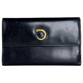 Vintage Cartier Leder Portemonnaie lang Schwarz Gold