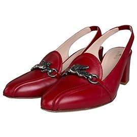 Autre Marque Vintage Etro Leder-Slingback-Pumps Rot Silberne Kette EU36