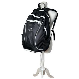 Vintage Courreges Nylon Rucksack Schwarz Weiß Silberne Reißverschlüsse