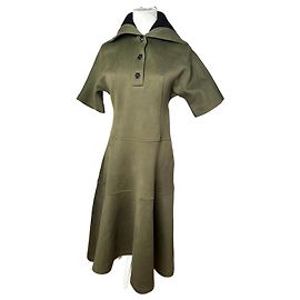 Vintage Marni Wollmischungs-Strickkragenkleid Olive Black S