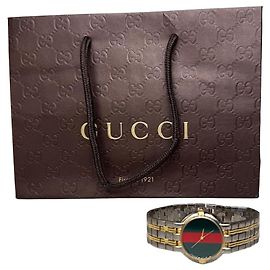 Reloj de Pulsera Vintage Gucci Web Stripe Verde Rojo Oro