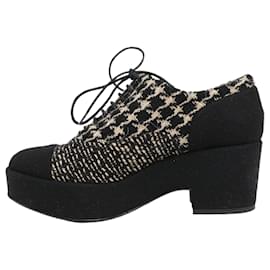 Botas CHANEL Coco Tweed Felt Mark Leather x Fabric G31378 en Black x Beige, Talla 37 EU - Chanel