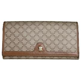 Céline Vintage Celine Macadam Canvas Portemonnaie Beige Braun Gold
