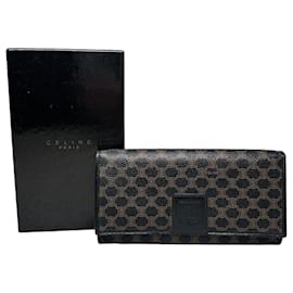 Vintage Celine Monogram Canvas Portemonnaie Schwarz Braun Gold - Céline