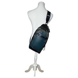 Borsa a tracolla in pelle vintage Coach Teal Black Argentata