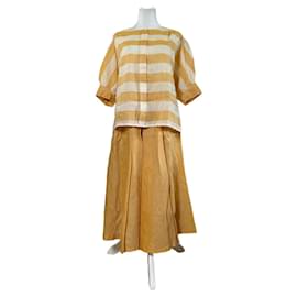 Conjunto de dos piezas de lino vintage Dior Amarillo Crema M