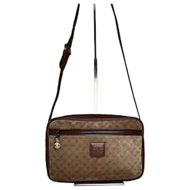 Céline Bolso Bandolera Vintage Celine en Lona Monograma Beige Marrón Oro