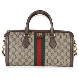 Gucci Beige GG Supreme Monogram Canvas Web Medium Ophidia Boston Tasche