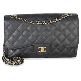 Borsa Chanel Black Quilted Caviar Jumbo Double Flap
