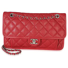 Borsa Chanel Red Quilted Caviar Medium French Riviera Flap