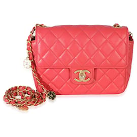 Borsa Chanel Red Quilted Lambskin Coco Pins Chain Mini Flap