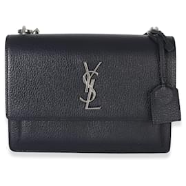 Borsa Saint Laurent Sunset Monogram Medium in pelle di vitello granulata blu navy