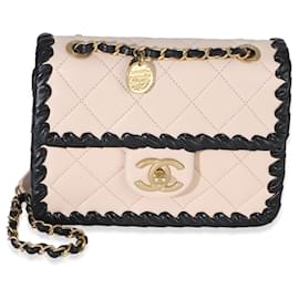 Mini borsa a tracolla My Own Frame in pelle di vitello intrecciata nera e beige Chanel