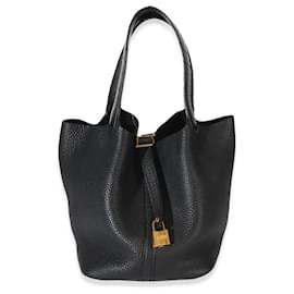 Hermès Picotin Lock 22 Black Clemence Matte Alligator GHW