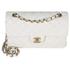 Borsa Chanel Small Classic Double Flap in Caviar trapuntato bianco