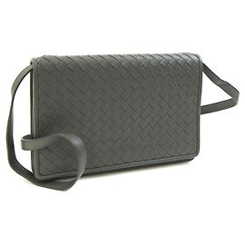 Borsa a tracolla in pelle grigio scuro Intrecciato Bottega Veneta