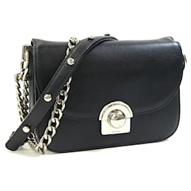 Borsa a tracolla in pelle nera Prada