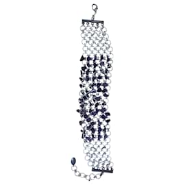 Collana girocollo Paco Rabanne in maglia di metallo argentato con perline di vetro viola