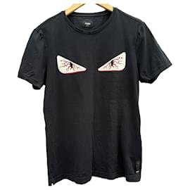 Fendi Bag Bugs Monster Eyes Baumwoll-T-Shirt - Schwarz