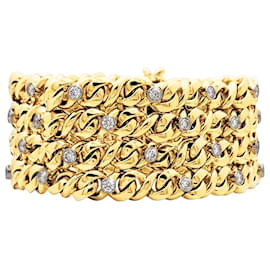 Autre Marque Bracciale a nastro a 4 file, oro giallo, platino e diamanti.