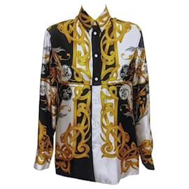 Camicia Versace in Twill di Seta Stampa Barocca - Nero, Bianco, Oro