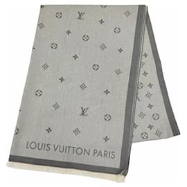 Stola Louis Vuitton in cotone grigio con frange