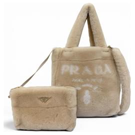 Borsa a tracolla in pelle di pecora beige Prada