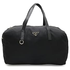 Bolso Boston de nylon negro y cuero Prada