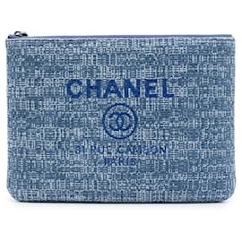 Chanel Blue Medium Tweed Deauville O Case Clutch