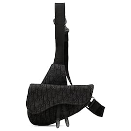 Borsa a tracolla Saddle in tela Oblique nera di Dior